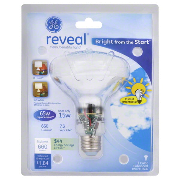 GE spiral bulb on the inside GE Energy Smart 65W uses 15W daylight indoor flood
